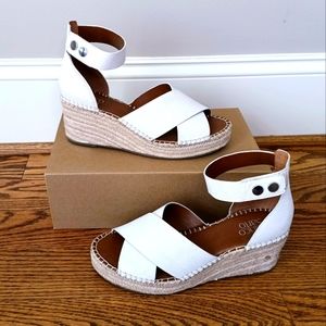 Franco Sarto Carma Vanilla Putty Leather Ankle Strap Wedge Sandal (Size 8.5)